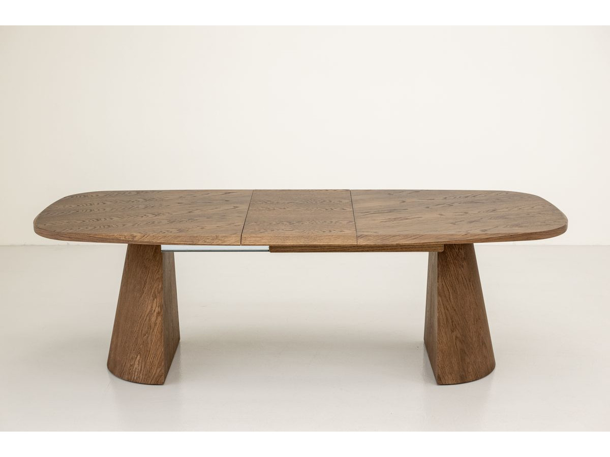 MAZARGUES set met uitschuifbare eettafel 200 tot 300 cm + 6 BASTIDE stoelen in massief eiken fineer