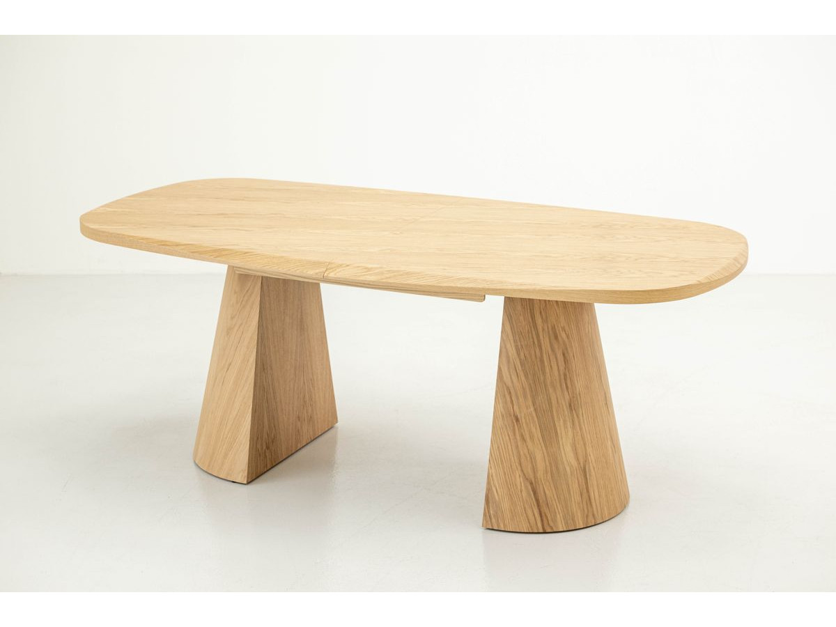 MAZARGUES set met uitschuifbare eettafel 200 tot 300 cm + 6 BASTIDE stoelen in massief eiken fineer