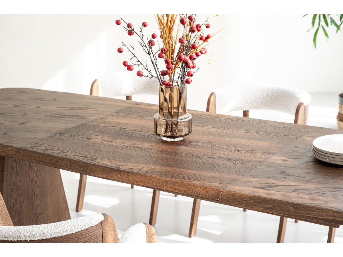 MAZARGUES set met uitschuifbare eettafel 200 tot 300 cm + 6 BASTIDE stoelen in massief eiken fineer