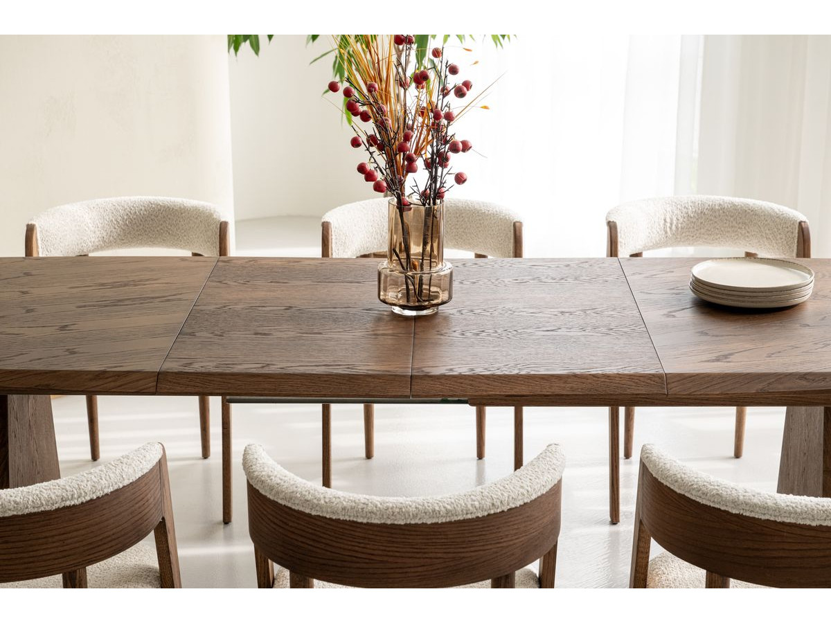 MAZARGUES set met uitschuifbare eettafel 200 tot 300 cm + 6 BASTIDE stoelen in massief eiken fineer