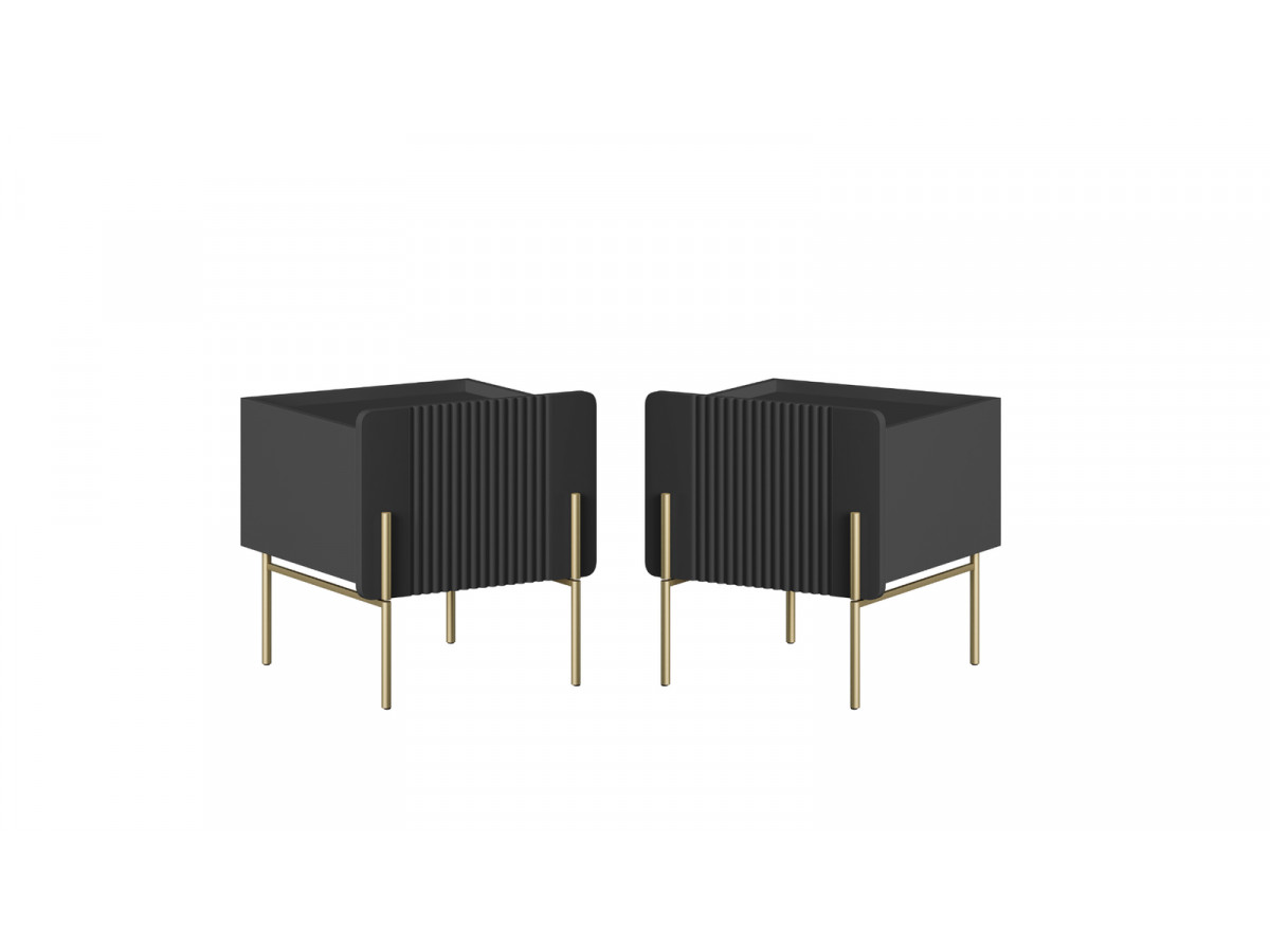 lot de 2 chevets 1 tiroir mathilde pieds or de couleur noir