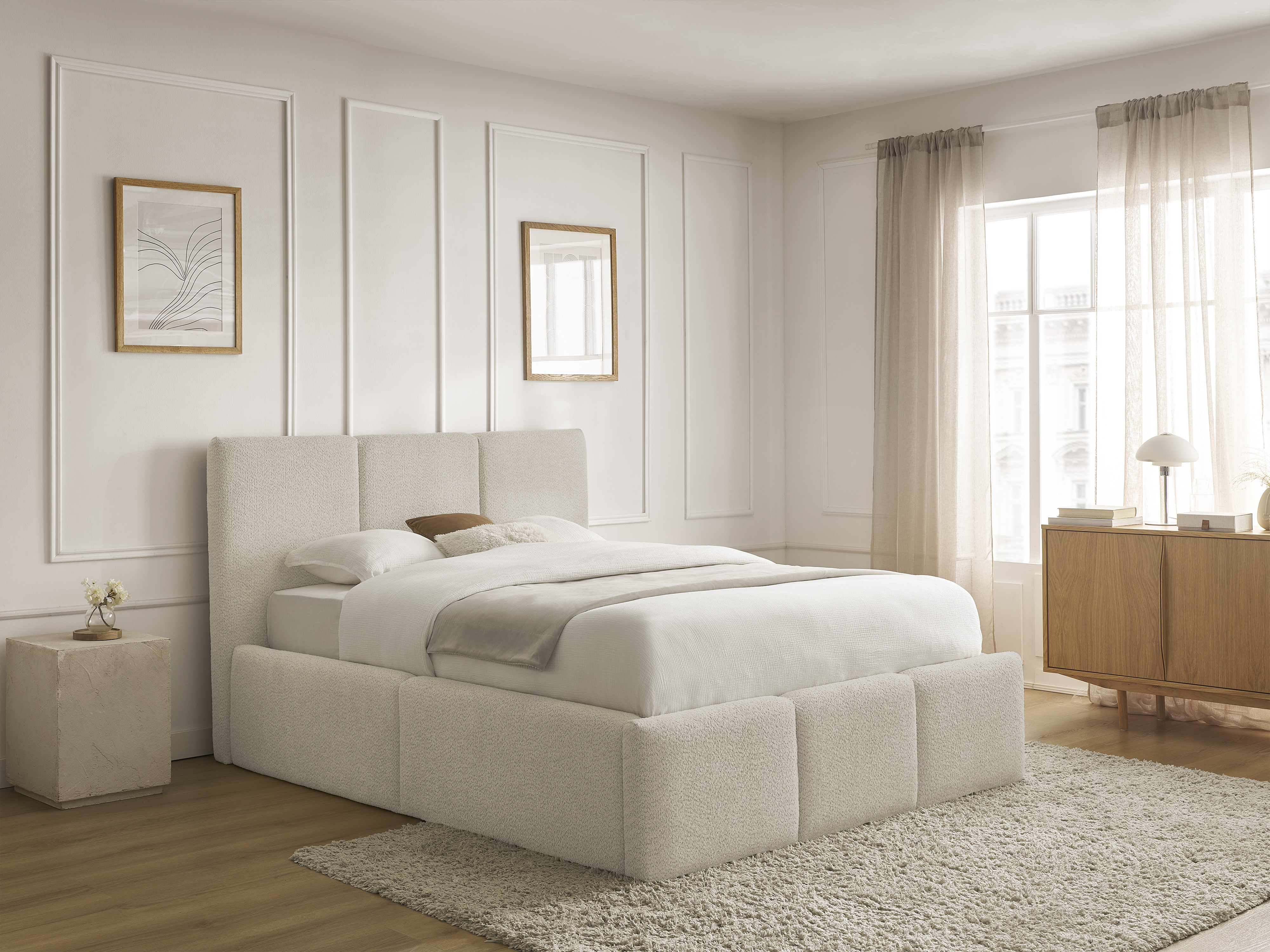 Lit coffre ELYA tissu bouclette