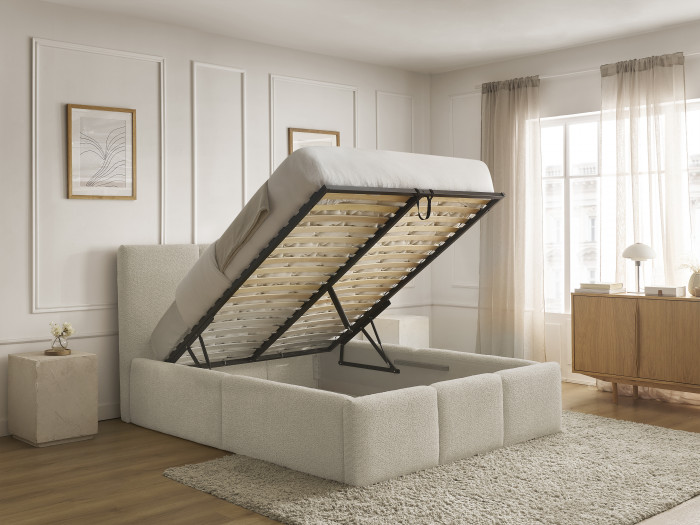 Lit coffre ELYA tissu bouclette
