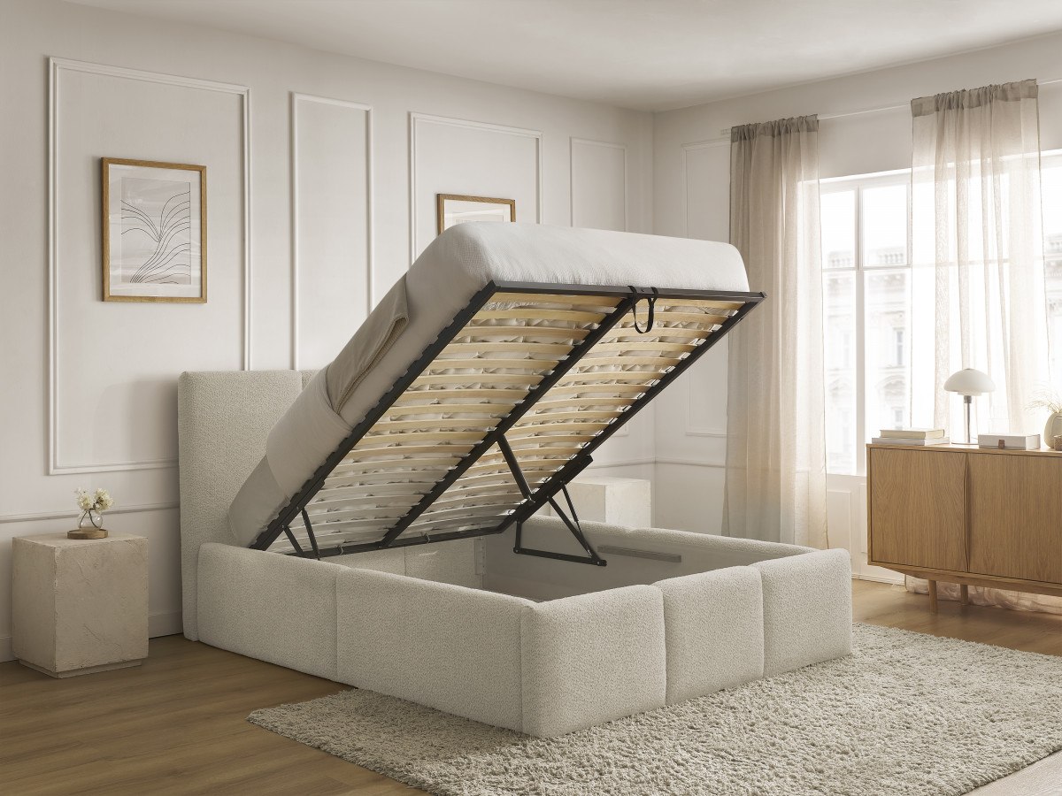 Lit coffre ELYA tissu bouclette