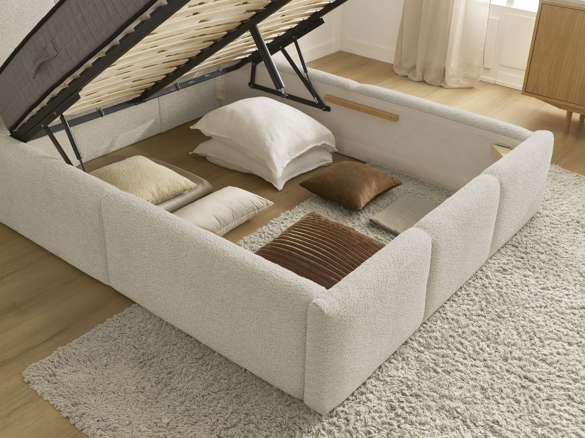 Lit coffre ELYA tissu bouclette