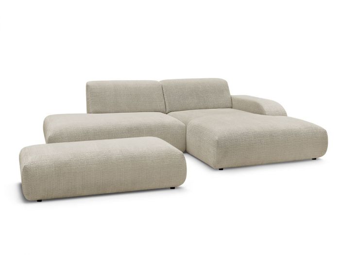 Canapé d'angle fixe SIRIUS tissu texturé avec grand pouf