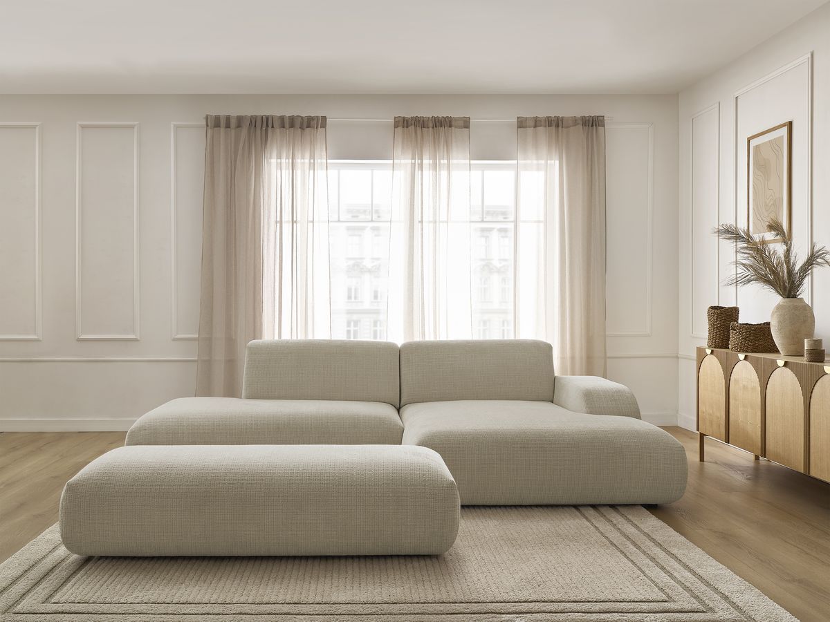 Canapé d'angle SIRIUS texturé avec grand pouf beige — vue 5
