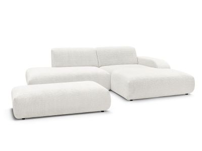 Canapé d'angle fixe SIRIUS tissu texturé avec grand pouf