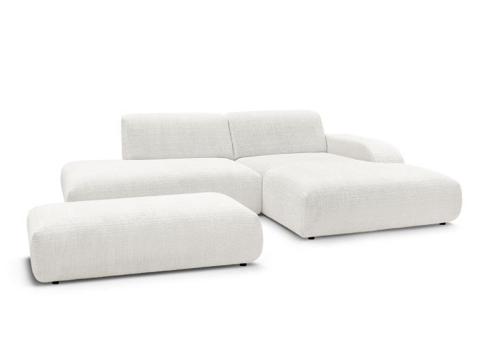 Canapé d'angle fixe SIRIUS tissu texturé avec grand pouf