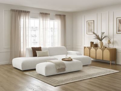 Canapé d'angle fixe SIRIUS tissu texturé avec grand pouf