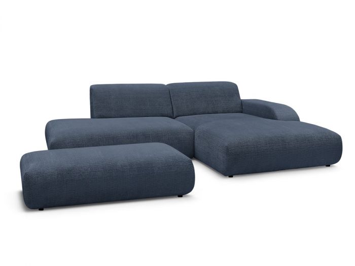Canapé d'angle fixe SIRIUS tissu texturé avec grand pouf