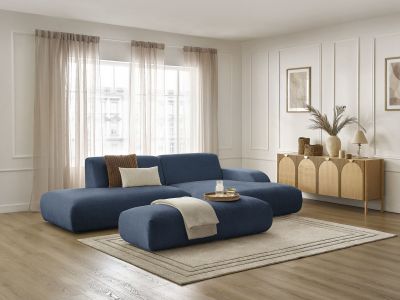 Canapé d'angle fixe SIRIUS tissu texturé avec grand pouf