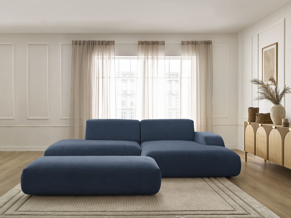 Canapé d'angle SIRIUS texturé avec grand pouf bleu foncé — vue 5