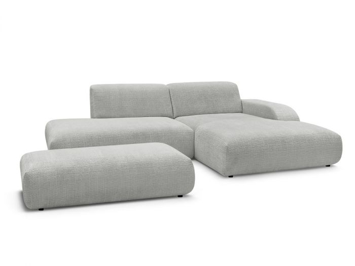 Canapé d'angle fixe SIRIUS tissu texturé avec grand pouf