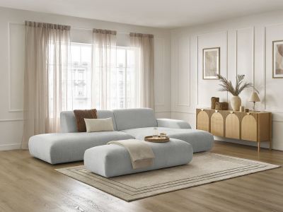 Canapé d'angle fixe SIRIUS tissu texturé avec grand pouf