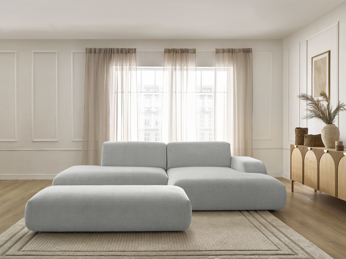 Canapé d'angle SIRIUS texturé avec grand pouf gris clair — vue 5