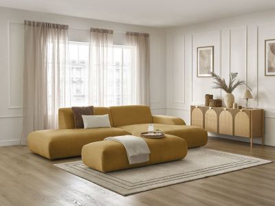Canapé d'angle fixe SIRIUS tissu texturé avec grand pouf