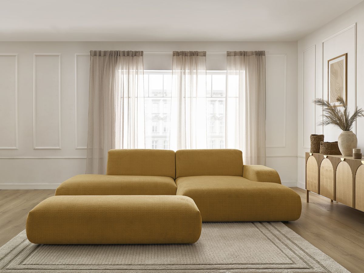 Canapé d'angle SIRIUS texturé avec grand pouf jaune — vue 5