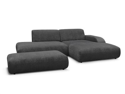 Canapé d'angle fixe SIRIUS tissu texturé avec grand pouf