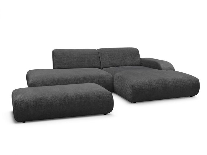 Canapé d'angle fixe SIRIUS tissu texturé avec grand pouf