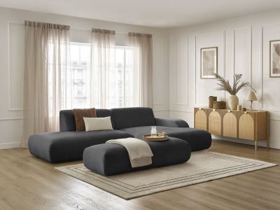 Canapé d'angle fixe SIRIUS tissu texturé avec grand pouf