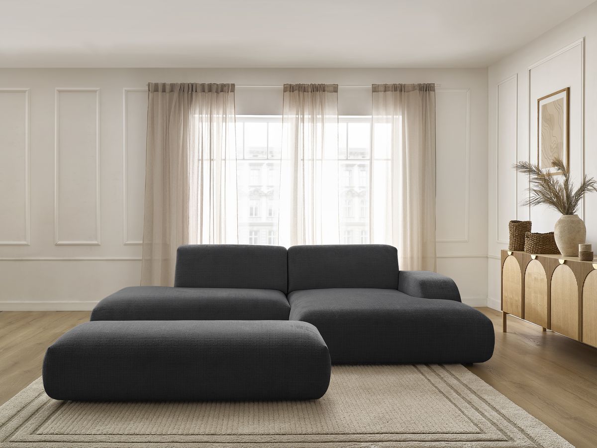 Canapé d'angle SIRIUS texturé avec grand pouf noir — vue 5