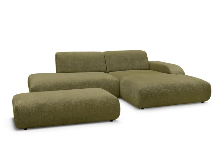 Canapé d'angle fixe SIRIUS tissu texturé avec grand pouf