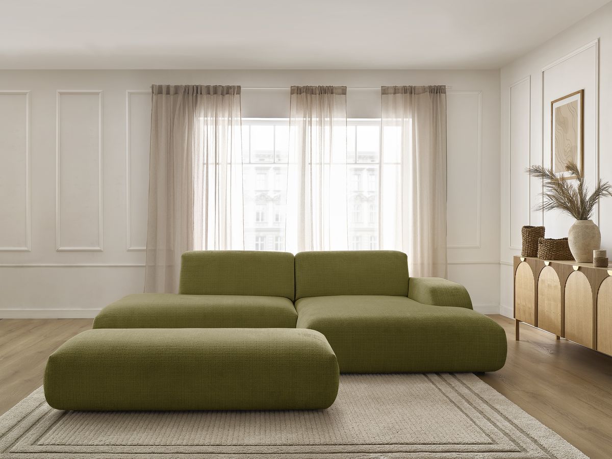 Canapé d'angle SIRIUS texturé avec grand pouf vert — vue 5