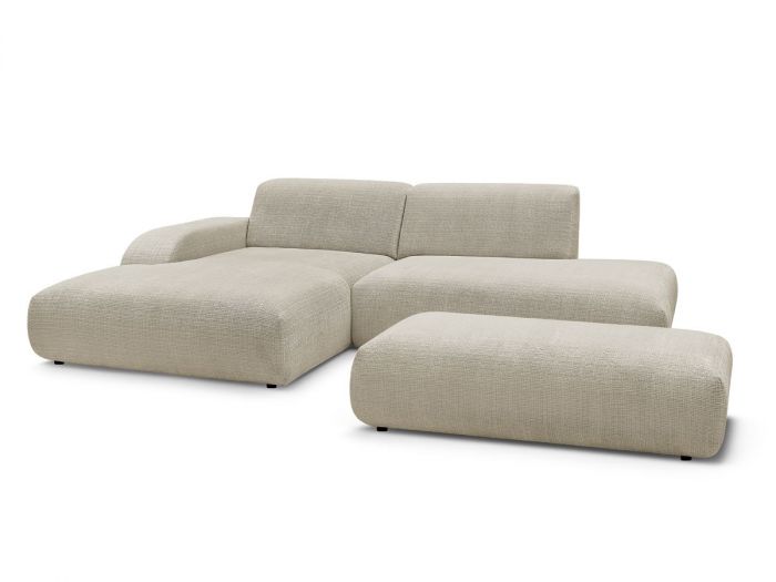 Canapé d'angle fixe SIRIUS tissu texturé avec grand pouf