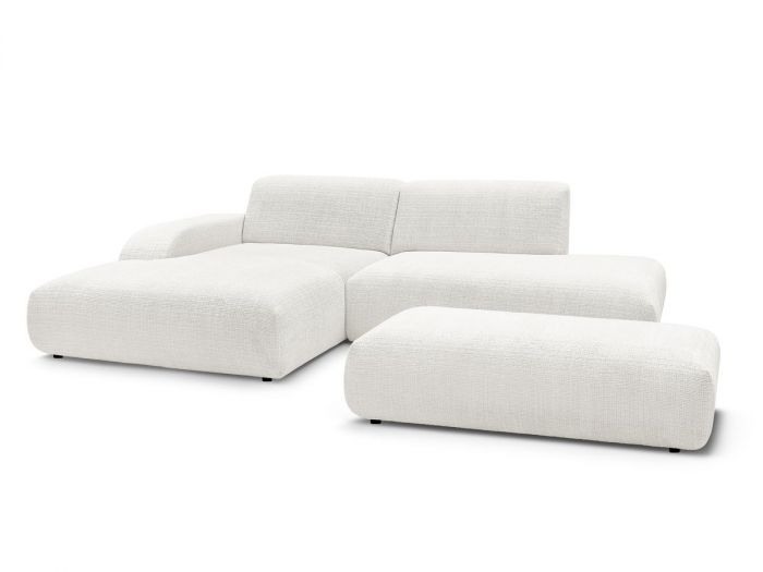 Canapé d'angle fixe SIRIUS tissu texturé avec grand pouf