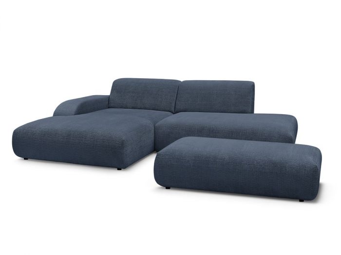 Canapé d'angle fixe SIRIUS tissu texturé avec grand pouf