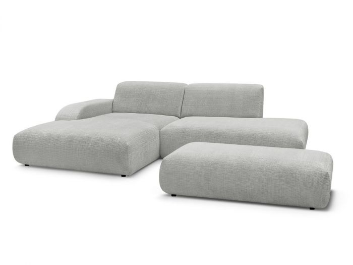 Canapé d'angle fixe SIRIUS tissu texturé avec grand pouf