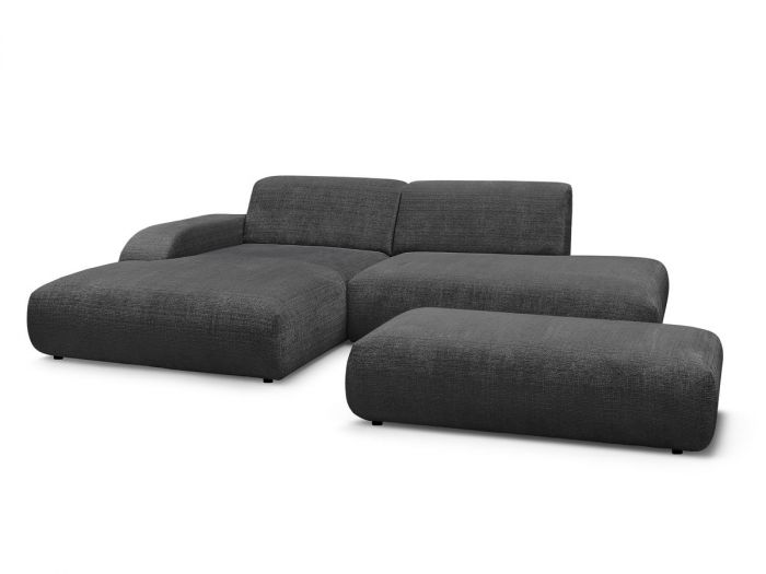 Canapé d'angle fixe SIRIUS tissu texturé avec grand pouf