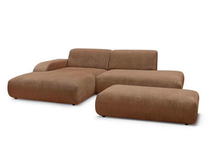 Canapé d'angle fixe SIRIUS tissu texturé avec grand pouf