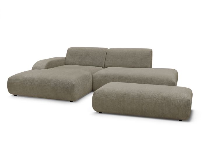 Canapé d'angle fixe SIRIUS tissu texturé avec grand pouf