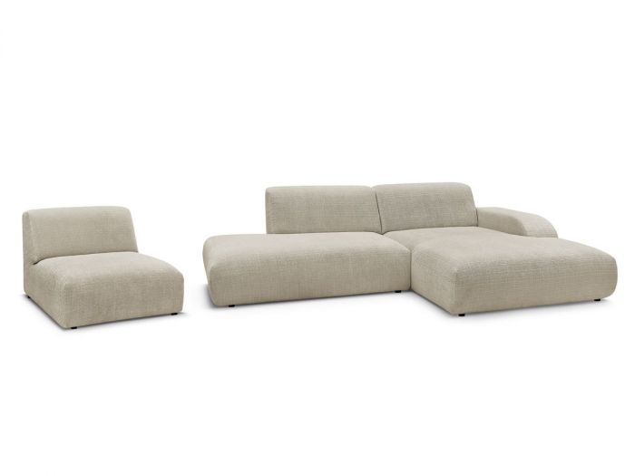 Canapé d'angle fixe modulable SIRIUS tissu texturé avec 1 chauffeuse