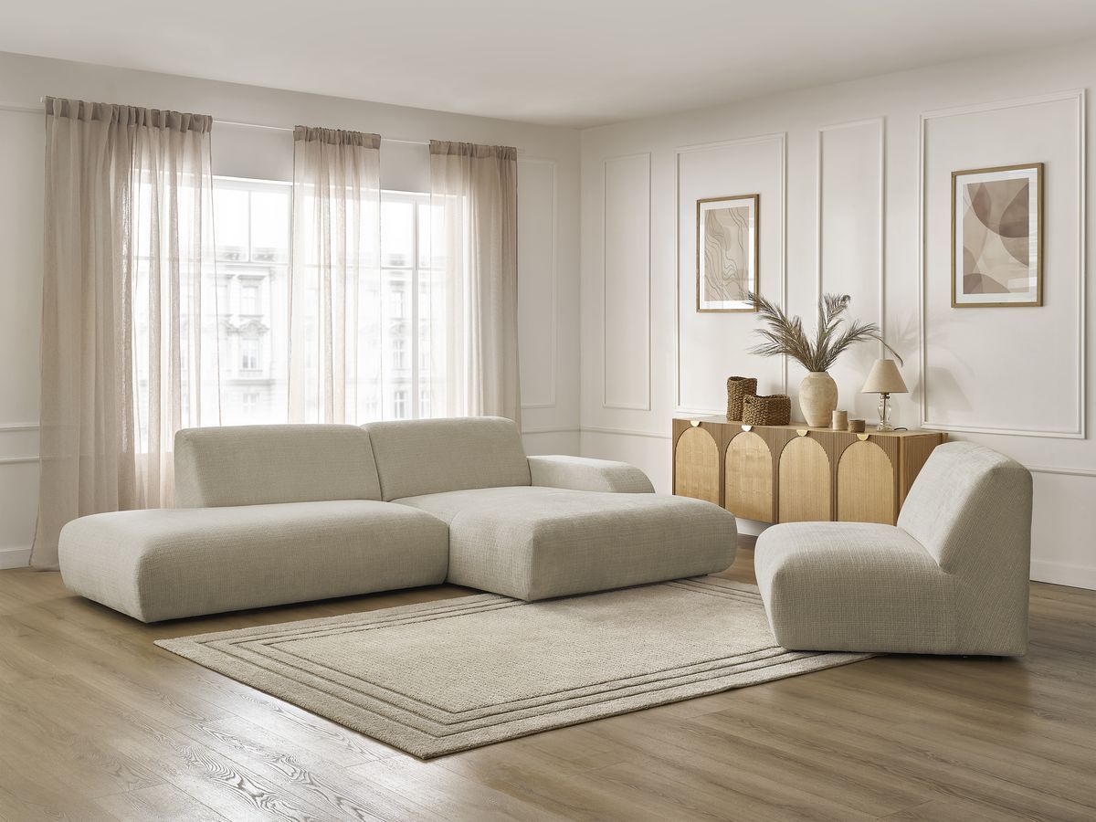 Canapé d'angle fixe modulable SIRIUS tissu texturé avec 1 chauffeuse