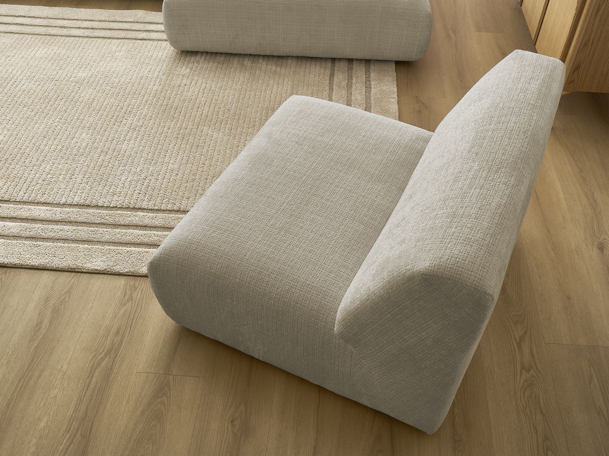 Canapé d'angle fixe modulable SIRIUS tissu texturé avec 1 chauffeuse