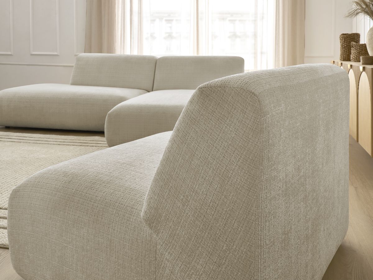 Canapé d'angle fixe modulable SIRIUS tissu texturé avec 1 chauffeuse