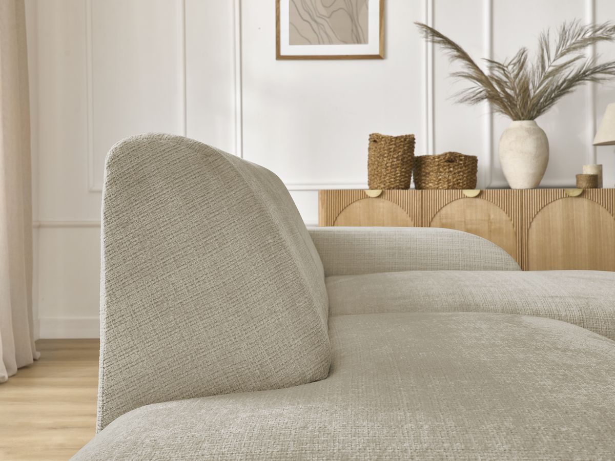 Canapé d'angle fixe modulable SIRIUS tissu texturé avec 1 chauffeuse
