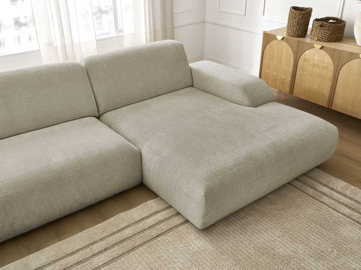 Canapé d'angle fixe modulable SIRIUS tissu texturé avec 1 chauffeuse