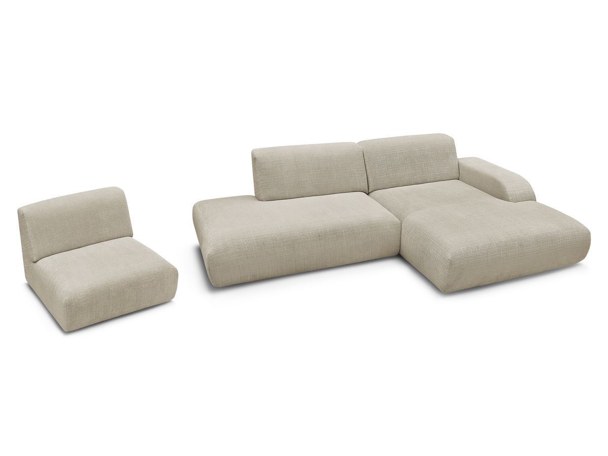 Canapé d'angle fixe modulable SIRIUS tissu texturé avec 1 chauffeuse