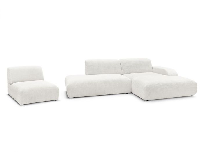 Canapé d'angle fixe modulable SIRIUS tissu texturé avec 1 chauffeuse