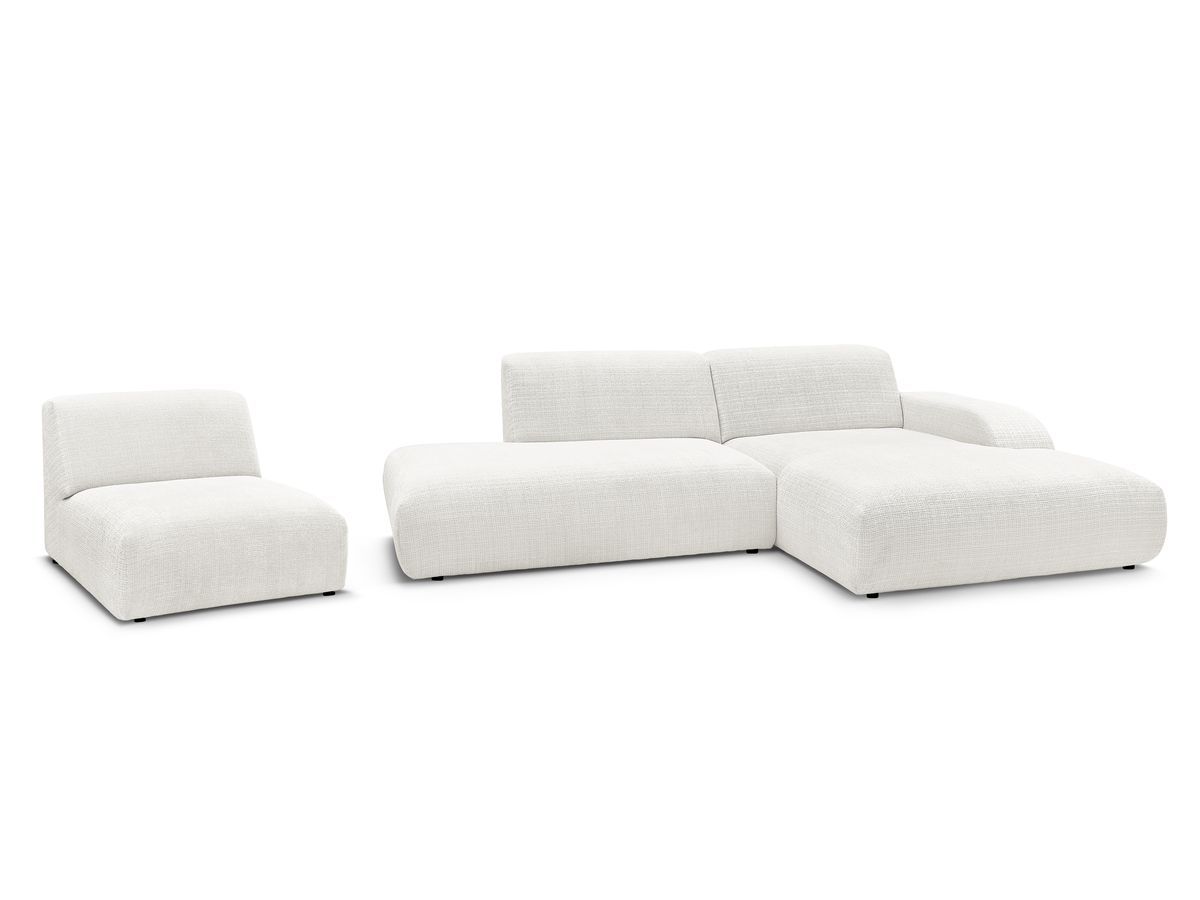 canapé d'angle fixe modulable sirius tissu texturé avec 1 chauffeuse de couleur blanc