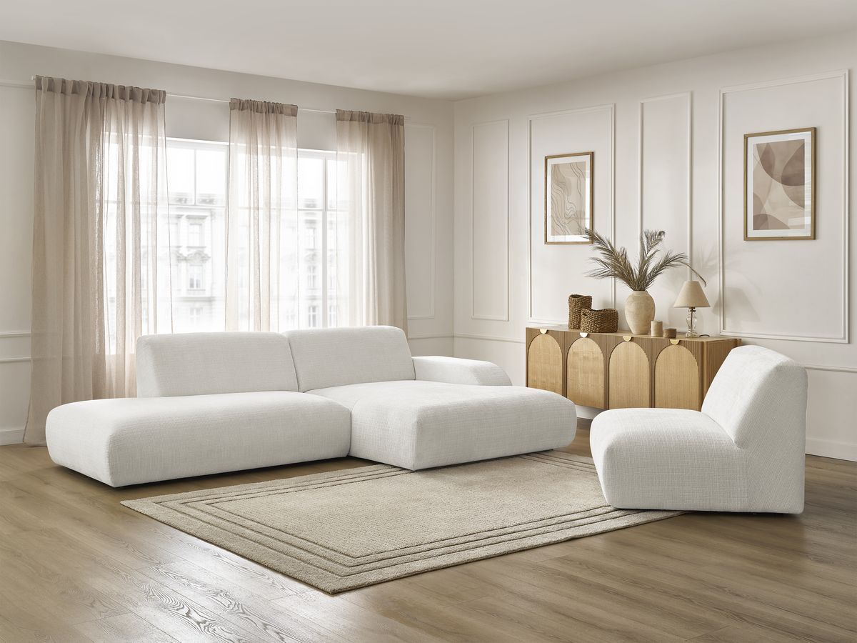Canapé d'angle fixe modulable SIRIUS tissu texturé avec 1 chauffeuse