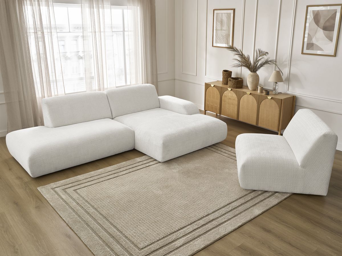 Canapé d'angle fixe modulable SIRIUS tissu texturé avec 1 chauffeuse