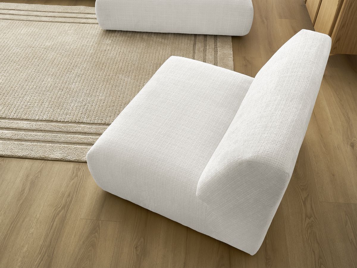 Canapé d'angle fixe modulable SIRIUS tissu texturé avec 1 chauffeuse