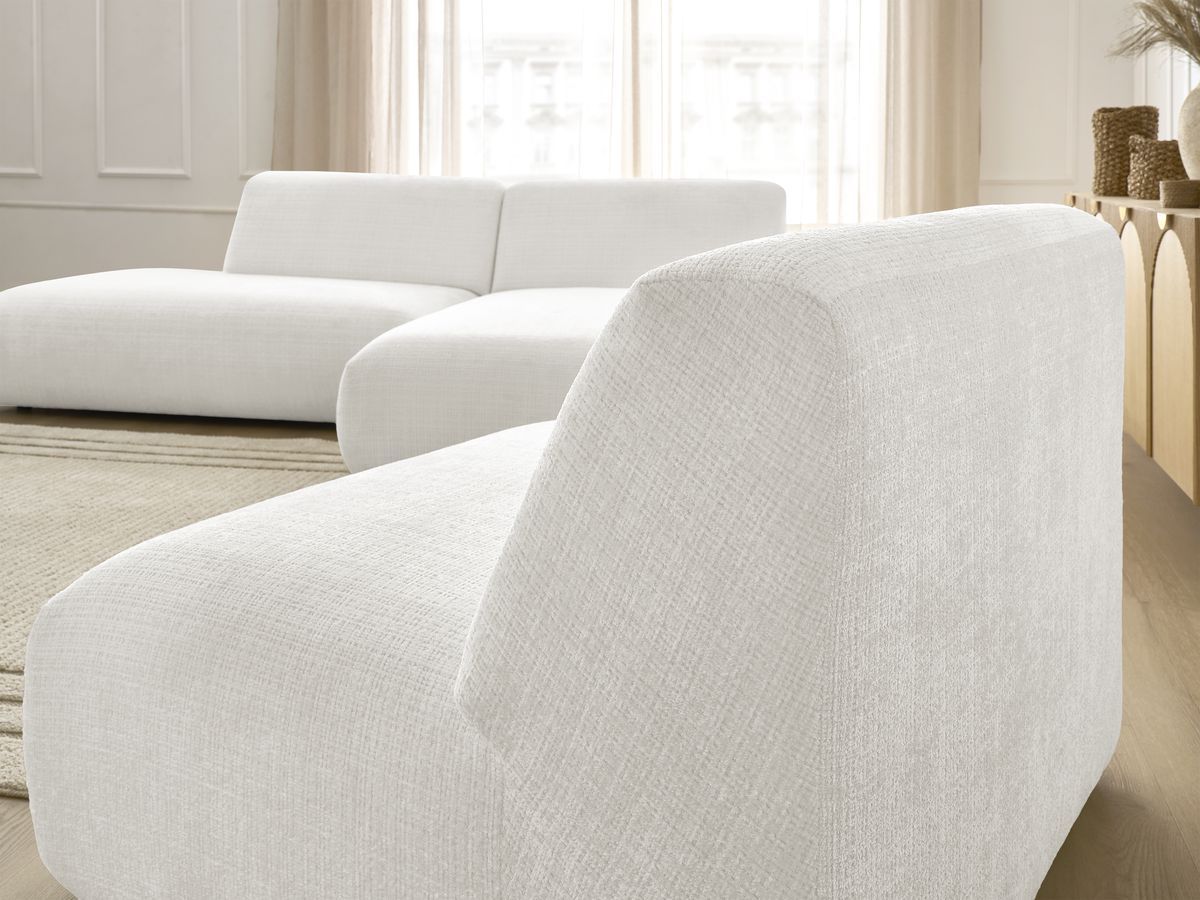 Canapé d'angle fixe modulable SIRIUS tissu texturé avec 1 chauffeuse