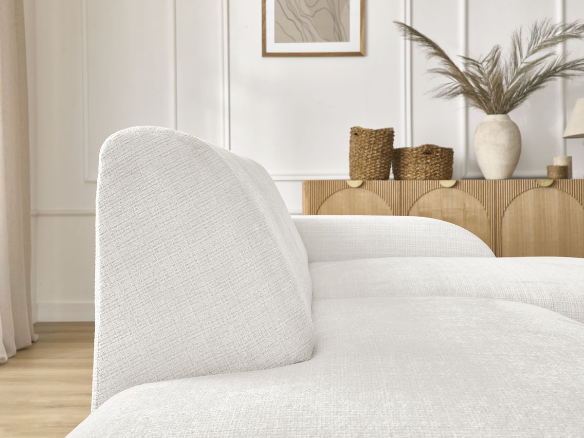 Canapé d'angle fixe modulable SIRIUS tissu texturé avec 1 chauffeuse