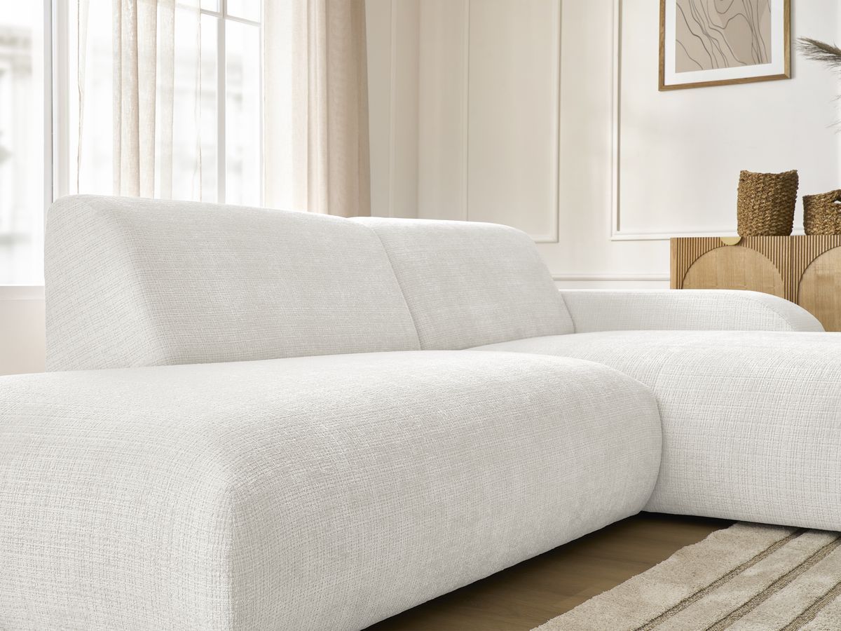 Canapé d'angle fixe modulable SIRIUS tissu texturé avec 1 chauffeuse